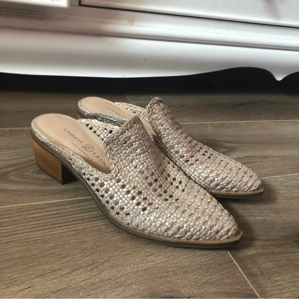 Chinese Laundry Woven Metallic Mules